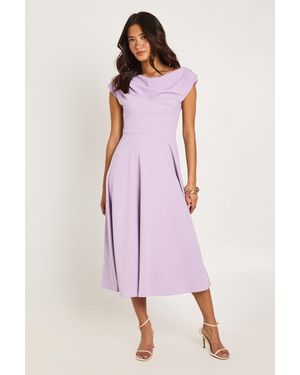 Boohoo Jersey Crepe Drape Shoulder Midi Skater Dress - Pink