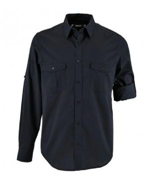 Sol's Burma Roll Sleeve Poplin Shirt (Dark) Cotton - Blue