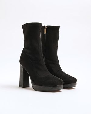 River Island Sock Boots Faux Suede Platform - Black