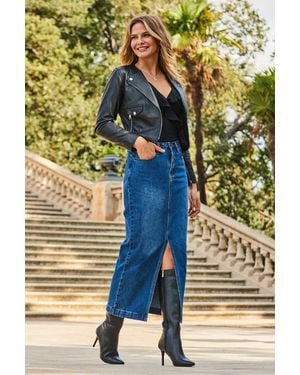 Sosandar Mid Longline Denim Midi Skirt - Yellow