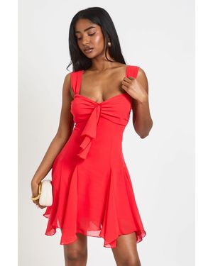 Boohoo Sweetheart Neck Godet Hem Mini Dress - Red