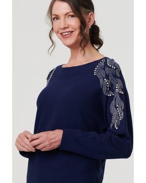Izabel London Sparkly Embellished Long Sleeve Knit Top - Blue