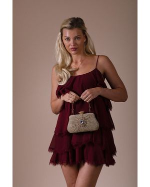 SVNX Ruched Jewel Clutch Bag - Brown