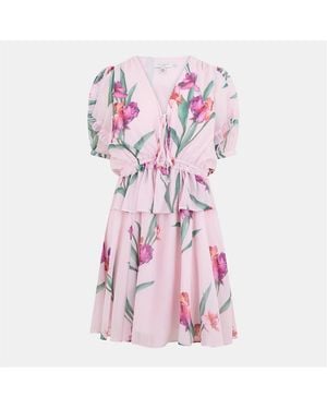 Ted Baker Woven V-Neck Mini A-Line Dress - Pink