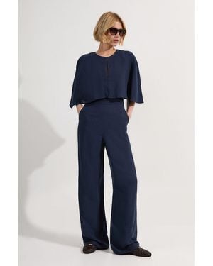 Karen Millen Premium Tailored Linen Drama Cape Jumpsuit - Blue