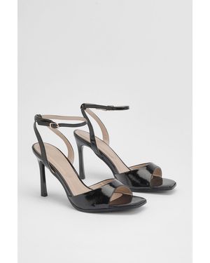 MissPap Faux Leather Stiletto Heel Sandals - Black