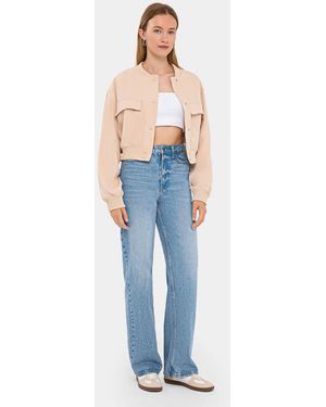 Hiccup Round Neck Bomber Jacket With Pocket - Blue
