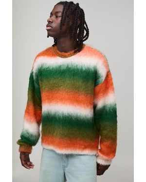 BoohooMAN Oversized Boxy Ombre Fluffy Knitted Jumper - Green