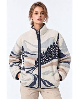 MixRay Geometric Zipper Collar Sweatshirt - White