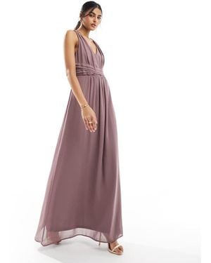 Vila Bridesmaid Wrap Waist Detail Maxi Dress With Pleat Front - Purple