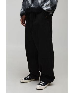 BoohooMAN Tall Balloon Fit Half & Waistband Washed Twill Trouser - Black
