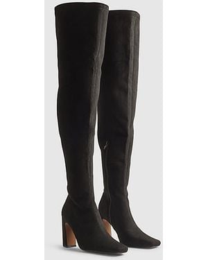 River Island Heeled Boots Thigh High Stretch Textile - Black