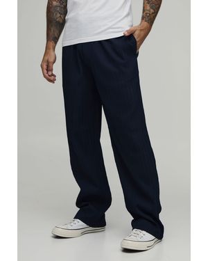 BoohooMAN Textured Pleated Relaxed Fit Trousers - Blue