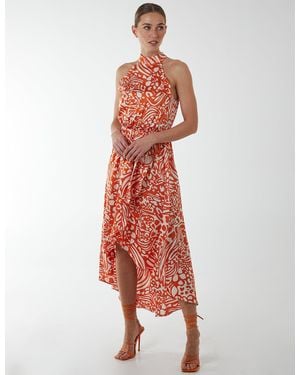 Blue Vanilla Abstract Print Halter Neck Midi Wrap Dress - White