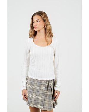 Brave Soul Textured Scoop Neck Top - White