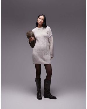 TOPSHOP Knitted Fluffy Rib Oversized Crew Jumper - Grey