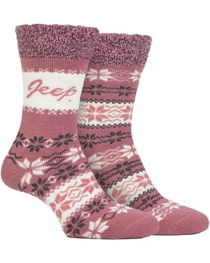 Jeep 2 Pairs Ladies Thermal Patterned Fairisle Socks Warm Winter - Purple