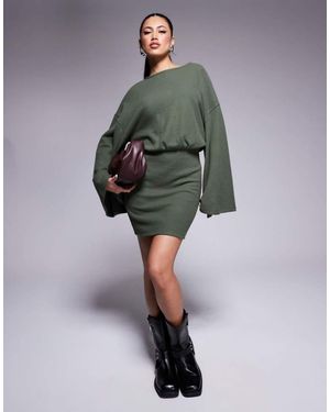 ASOS Supersoft Wide Long Sleeve Blouson Mini Dress - Grey