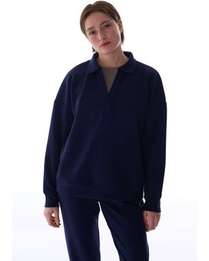 Penti Oversized Knitted Sweatshirt With Tie Neckline - Blue