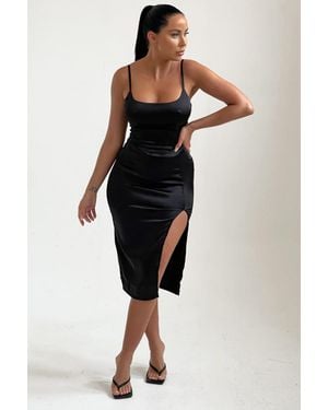 Femme Luxe Side Split Midi Dress - Black