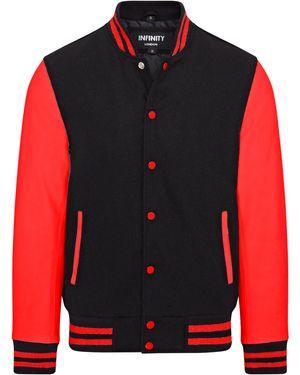 Infinity Leather Letterman Baseball Wool Varsity Bomber Jacket - Red