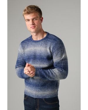 Kensington Eastside Dark Colour Block Ombre Crew Neck Jumper With Wool - Blue
