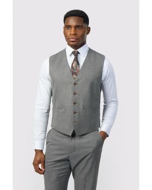 Antique Rogue Single Breasted Sleeveless Five Button V-Neck Plain Slim Fit Suit Waistcoat - Grey