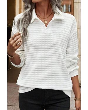 Azura Exchange Waffle Knit Collared Jumper - White