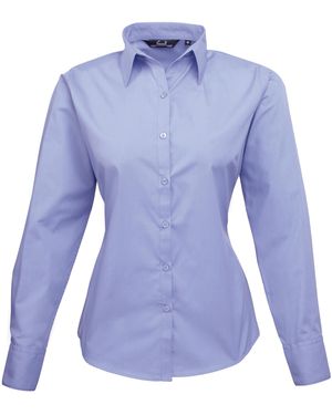 PREMIER Ladies Poplin Long-Sleeved Blouse (Mid) - Blue