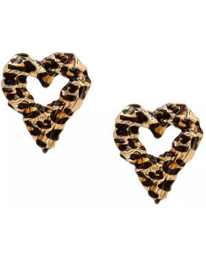 The Jewellery Stockroom Plated Oversized Hammered Leopard Heart Earrings - Metallic