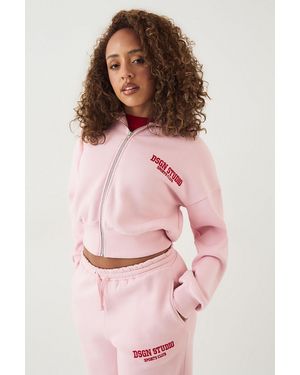 DSGN Studio Applique Boxy Crop Zip Through Hoodie - Pink