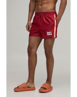 BoohooMAN Side Stripe Panelled Applique Short Length Swim - Red