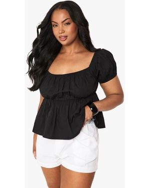 Boohoo Plus Poplin Ruched Bardot Top - Black