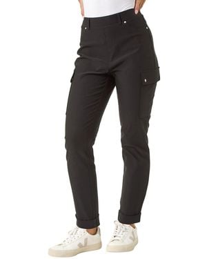 Roman Petite Elastic Waist Bengaline Cargo Trousers - Black