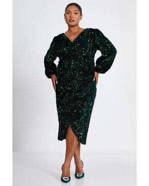 Quiz Curve Bottle Sequin Midi Dress - Black