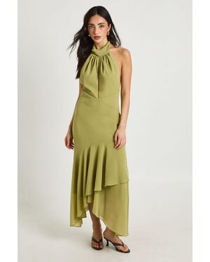 Boohoo Chiffon High Neck Flower Detail Asym Hem Midaxi Dress - Green