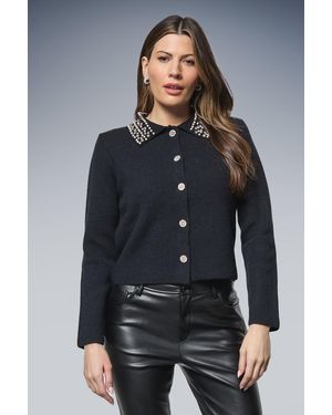 Wallis Embellished Collar Cardigan - Grey