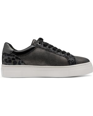 Tamaris Pewter Faux Leather Fashion Lace Up Trainers - Black