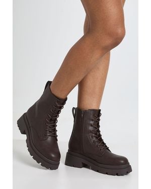 Boohoo Chunky Lace Up Hiker Boots - Brown