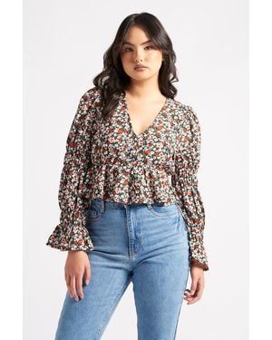 Urban Bliss Ruched Sleeve Top - Blue