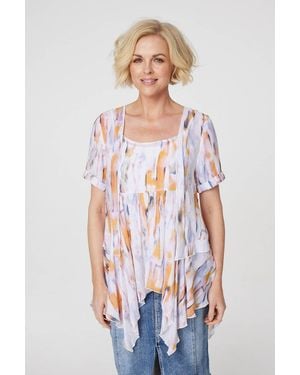 Izabel London Tie Dye Hanky Hem Tunic Top - White