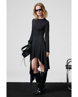 Grimelange Asymmetric Crew Neck Mini Dress - Black