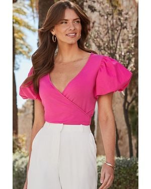 Sosandar Hot Puff Sleeve Top - Pink