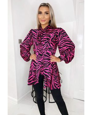 AX Paris Zebra Print Tie Neck Shirt - Purple