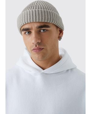 BoohooMAN Ribbed Micro Beanie - Grey