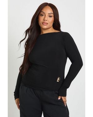 Boohoo Plus Long Sleeve Ruched Trim Detail Top - Black