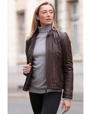 Ashwood Leather Real Mandarin Collar Jacket - Brown