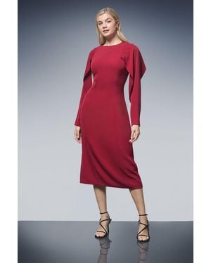 PRINCIPLES Caped Sleeve Detail Crepe Column Dress - Red