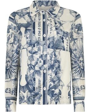 Philipp Plein Silk Pajama Shirt Butterfly Tattoo - Blauw