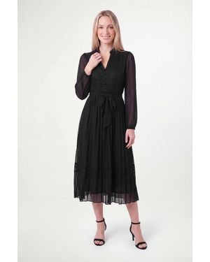Wallis Petite Lace Insert Pintuck Midi Dress - Black
